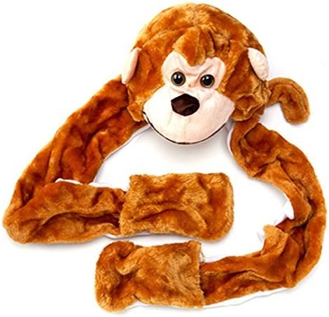 Boy Girl Toddler Plush Animal Warm Hats Beanie with Paws, Long Mittens - Monkey