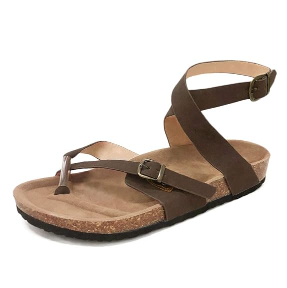 Minetom Damen Sommer Sandalen Flache Knöchel Schnalle Gladiator Thong Flip Flop Riemchen Sandalen Kork Fußbett Sommerschuhe