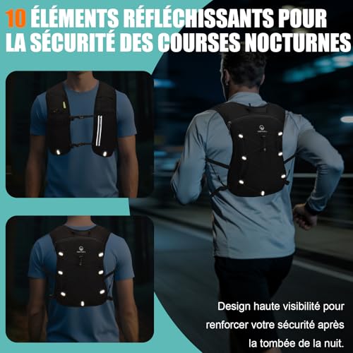 ONETOALL Women's Reflective Running Hydration Vest with 500ml Flask, LED Light, Running Vest 6oz for Marathon, Trail, Hiking