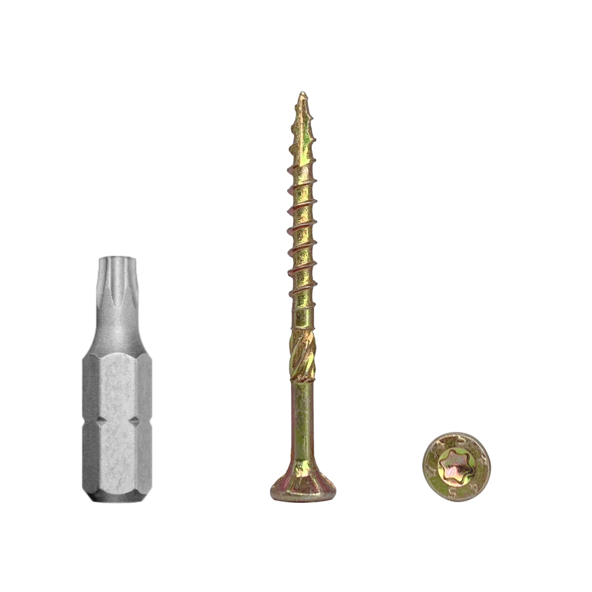 (Pack of 100 pcs) Yellow Zinc Plated Steel 3.5 x 45 mm Wood Screws, Torx Head, Type 17, Countersunk Head, Chipboard Screws (100, 3.5 x 45 mm)