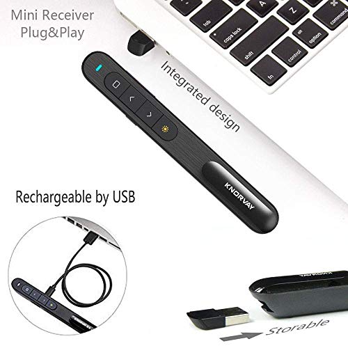 [360mAH Rechargeable Presenter ] KNORVAY N76 Wireless Presenter Rechargeable Hyperlink Volume Control USB Presentation Powerpoint Clicker Remote Control Slide Advancer 2.4GHz (B-Black) - Thumbnail 4