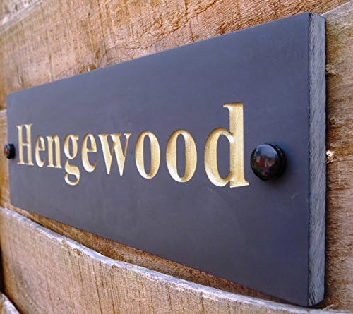 ukgifts Deep Engraved Honed Slate House Name Number Sign Plaque 30 x 10cm (Gold)