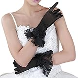 Fakeface Women Bridal Evening Party Wedding Wrist Length Gloves Black