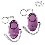 Personal Alarm, IEKA 2Pack 140 DB Safety Emergency Key Chain Alarm, Safe Sound Self-Defense Security Siren with Mini LED Flashlight Best for Kids,Women,Night Workers and Valentine's Day Gift ( Purple)