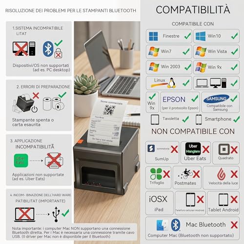 Fuhuihe 80mm Bluetooth POS Receipt Thermal Printer USB Compatible with Windows/Mac Ideal for Restaurants and Retail Stores