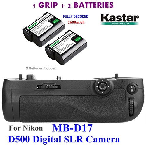 Kastar Pro Multi-Power Vertical Battery Grip (Replacement for MB-D17) + 2x EN-EL15 Replacement Batteries for Nikon D500 Digital SLR Camera