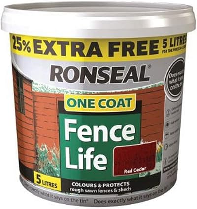 Ronseal 4L One Coat Fencelife Paint - Red Cedar Sheds Fences Timber Protection
