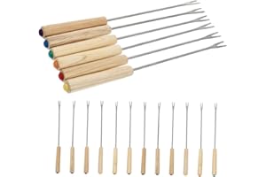 OSOLADY 18pcs Stainless Steel Fondue Forks with Comfortable Wooden Handles Efficient Fork Tips for Cheese