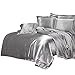 uxcell Silver Gray Satin Silk Duvet Cover Bedding Set Cushion Cover Pillow cases Set,Silk Sheet,Queen Size