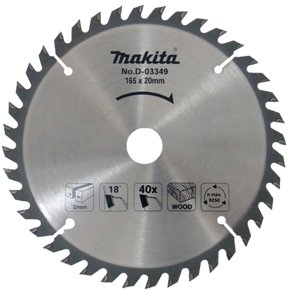 Makita D-03349 Circular Saw Blade for Wood 165 x 20 x 40 Teeth, 0 V, Silver/Black