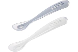BÉABA BEABA Baby's First Stage Baby Feeding Spoon Set with Travel Case, The Original Soft Tip Silicone Baby Spoons for Babies, Travel Set, Gum Friendly BPA Lead Phthalate and Plastic Free, Rain + Cloud