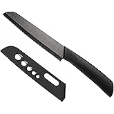 Muncene Ceramic Bread Knife - 6" Sharp Blade Serrated Kitchen Knife | With Cover,Black