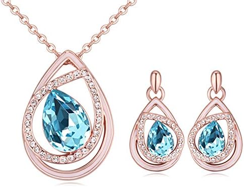 Milin Naco Fancy Drop Crystal Earrings With Halo Pendant Necklace Jewelry Set