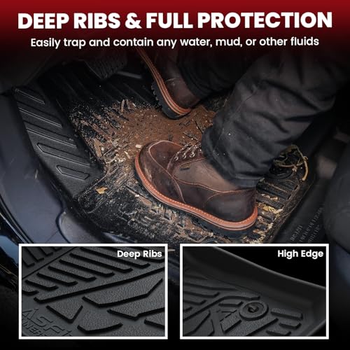 LASFIT Floor Mats for 2019-2026 2025 Ram 2500/3500 Crew Cab Bucket Seat for Carpet & Vinyl Floor (NOT fit Model with PTO Kit), All Weather TPE Custom Fit Car Mats Floor Liners 1st & 2nd Row, Black