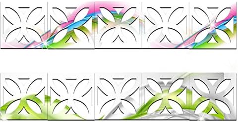 Mayfun Hollow Design DIY Geometric Wall Tile Mirror Sticker 4" Width 4" Height 10 Pcs per Set (Silver)