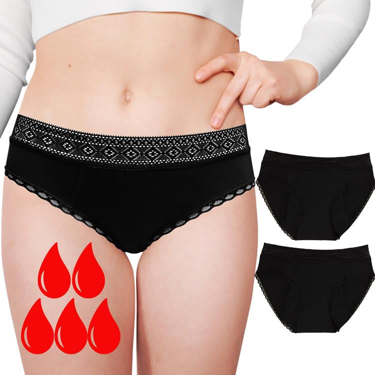 Pack of 2 Organic Cotton Menstrual Panties - Hygienic Protection Leak-Proof Washable - 4 Absorbent Layers - Ecological - Very Abundant Flow Regulator - Comfortable Practical Effective -S