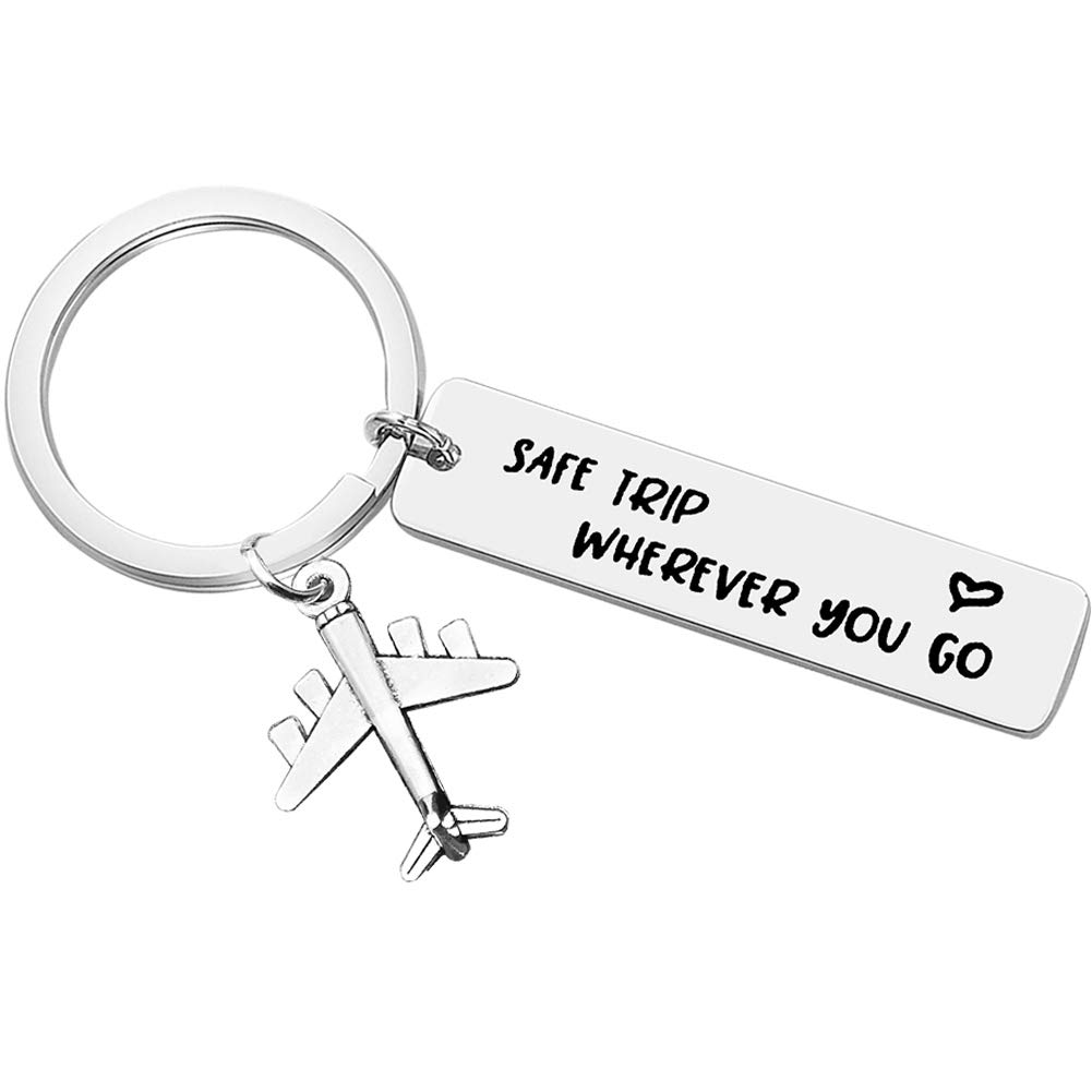 Dabihu Wherever You Go Keychain Traveling Keychain Keyring Airplane Fly Safe Key Ring Flight Attendants Gift Pilots Keyring Aviation Gift Christmas Birthday Gift for Travelers