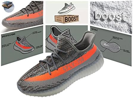 LUONEKE Men's Women's Breathable Mesh Boost 350 V2 Sport Sneakers Running Shoes Fitness Sneakers (US_9.5/EUR_43/cm_26.5, Gray Orange)