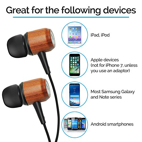 Divine Music 4 U Noise Cancelling Wood In-Ear Headphones-Earphones for Women & Men Provide Crystal Clear Stereo Sound,High Bass w/ Inline Microphone & Controls, 2 Cords (Brown and Black) - Thumbnail 3