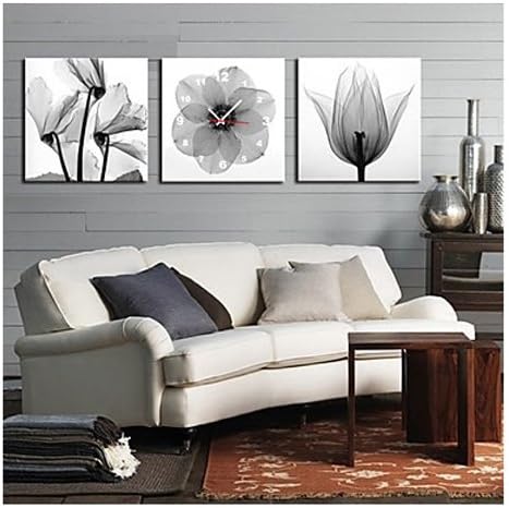 Wall Clock for Bedroom, Wall Clocks Large Decorative Modern Scenic in Canvas 3pcs, Wall Clock for Living Room (1, 20"x20")