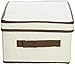 Household Essentials 511 Storage Box with Lid and Handle - Natural Beige Canvas with Brown Trim- Medium