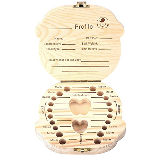Mogoko baby Kinder Original Holz Haar Milchzahndose Milchzähne Zähne box Kasten mit Englisch Version Souvenir Aufbewahrungsbox (Jungen)
