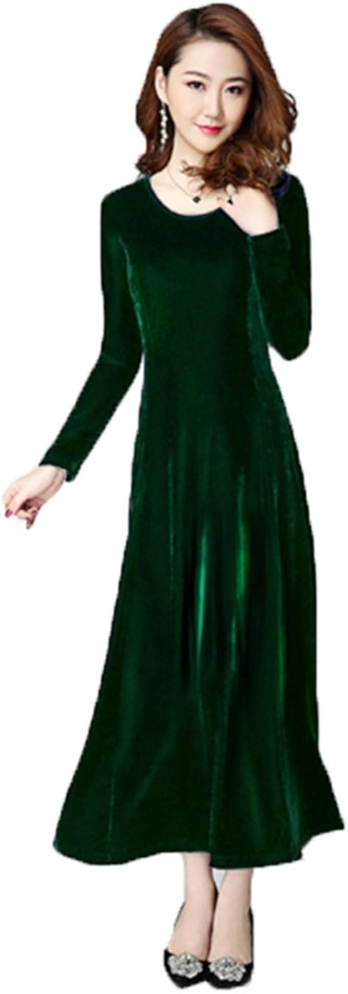 Amazon ベロアドレス Uネック ワンピース Aラインロングドレス ベルベット フォーマルドレス マキシワンピース パーティードレス 通販