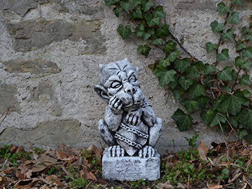 gartendekoparadies.de Gargoyle auf Sockel, Steinfigur, H. 40 cm, 18 kg, Grau, frostsicher aus Steinguss für Außenbereich – Bild 4