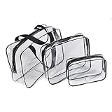 BCP 3 Piece Clear PVC Waterproof Travel Toiletry Organizer Storage Bag Set With Zipper Closure Gym Tote Bag Cosmetic Bag Set