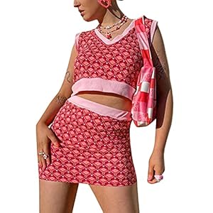Dames 2-delige mouwloze trui vest met mini-rok set Argyle geruite gebreide kleding bodycon jurk