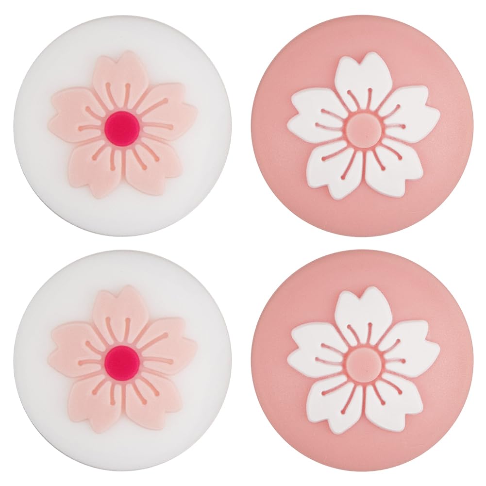 GORGECRAFT 4Pcs 2 Styles Silicone Thumb Grip Caps Cute Kawaii Soft Round Flower Thumbstick Joystick Rocker Button Cover Replacement Compatible with Switch 0.67x0.67inch