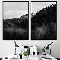 2 Piece Framed Canvas Wall Art Misty Forest Canvas Prints Home Artwork Decoration for Living Room,Bedroom - 16