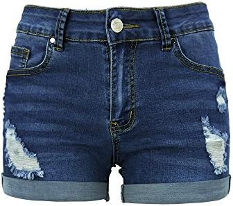 Xudom Womens Ripped Denim Shorts Mid Waist Body Enhancing Curvy Cutoff Distressed Dark Blue XXL