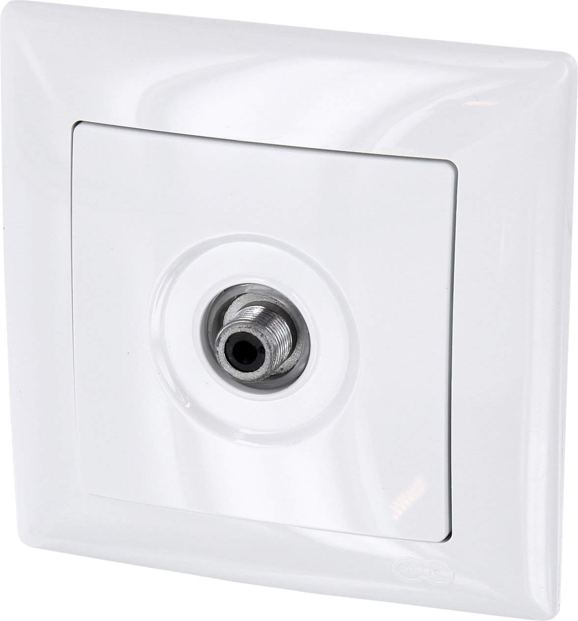 Up 1-Hole SAT End Antenna Socket (F-Plug) - All-in-One - Frame + Flush-Mounted Insert + Cover (G1-Series Pure White)