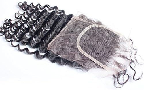 Brazlian Deep Wave Virgin Hair 4x4 Swiss Lace Top Closure Free-parting Middle-parting 130% Density Brazilian Curly Closure by Maxglam