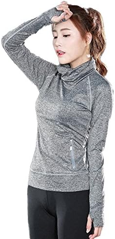 Women's Lightweight Yoga High collar Hoodie Jackets with Thumb Holes?Zipper pocket(S,gray)