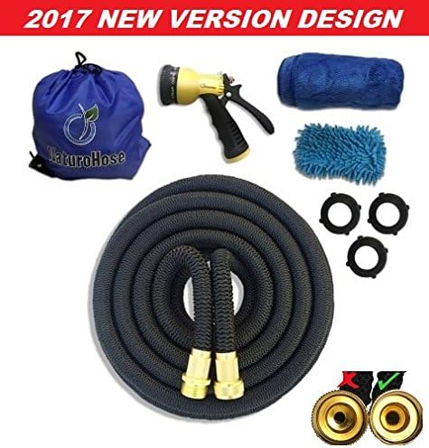 New NaturoHose Expandable Garden Hose Water Hose with 8 Spray Nozzle. Strongest Expanding Garden Hose on the Market with Triple Layer Latex Core &amp; Latest Improved Extra Strength Fabric Protection
