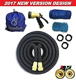 NaturoHose Expandable Hose, Strongest Expandable Garden Hose on the Market. Solid Brass Ends, Double Latex Core, Extra Strength Fabric + 8 Pattern Spray Nozzle. New Version, High Quality. (25FT)