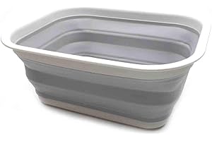SAMMART 15 L (3.96 Gallon) Collapsible Tub - Portable Outdoor Picnic Basket/Crater - Foldable Washing Tub - Space Saving Storage Container (Grey/Grey)