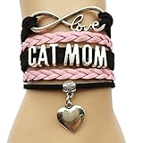 Infinity Love Cat Mom Bracelet- Heart Charm Leather Braided Animal Puppy Bracelet