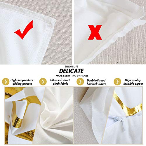 JOHOUSE Christmas Pillow Covers, 4 Pack of High-Temperature Hot-Stamped Snowflakes Christmas Happy Decorative Sofa Pillowcase, 18 x 18 inches, Super-Soft Short Plush Fabric