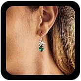 Aneneiceera Vintage Cz Flower Emerald Earrings Silver Teardrop Emerald Dangle Earrings Green Crystal Drop Earrings Wedding Green Rhinestone Earrings Jewelry for Women