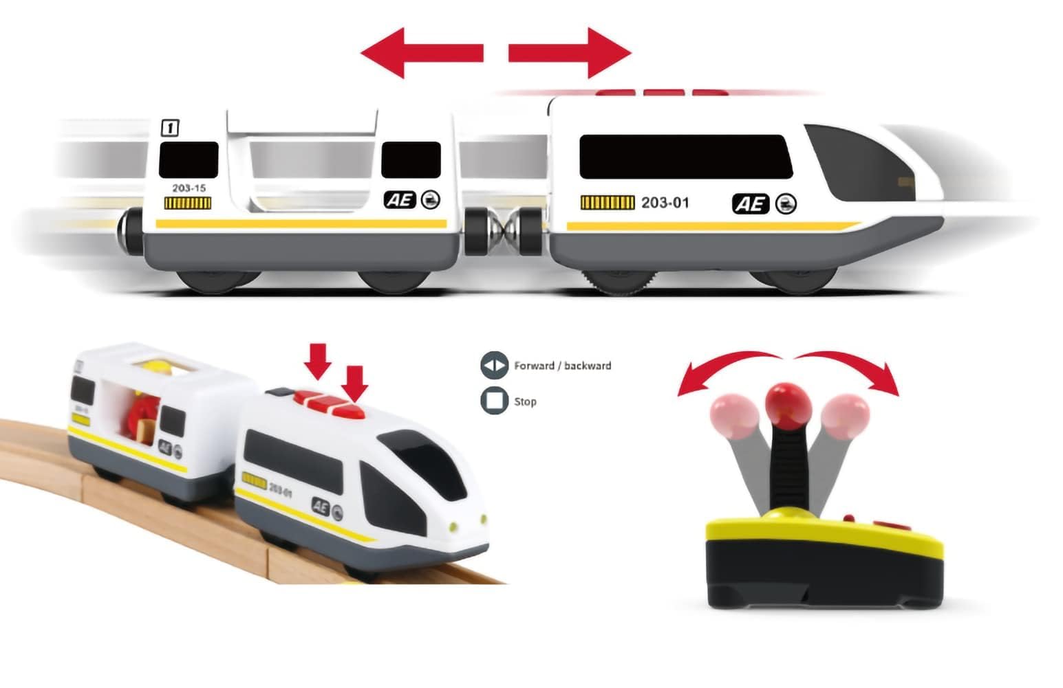 Z MAYABBO Wooden Train Set Accessories Battery Operated Locomotive Trains, Remote Control Train Vehicles for Wood Tracks, Powerful Engine Trains Cars Fits All Major Brands of Railway System