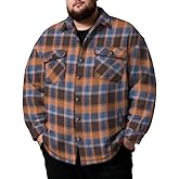 Sherpa Fleece Shirts Big and Tall for Men Plaid Flannel Lined Shacket Button Winter Thermal Shirt Jacket, 3XL-7XL