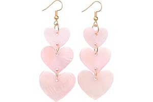 coadipress Acrylic Love Heart Earrings for Women Unique Lightweight Geometric Resin Three Pink Heart Dangle Drop Earrings Jewelry