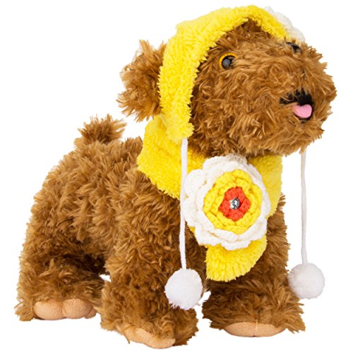 CueCue Pet Large Pink Flower Dog and Cat Beanie and Scarf Set, Yellow