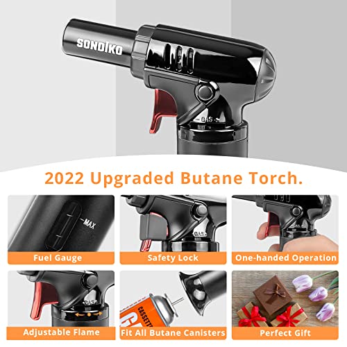 Sondiko Butane Torch with Fuel Gauge S907, Refillable Kitchen Torch