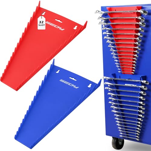 Photo 1 of 2-Pack Magnetic Wrench Organizer, 32-Slot Premium Wrench Rack Holder Tool Trays for Toolboxes Drawer Storage, SAE (1/4" - 1-1/16") & Metric (6mm - 24mm)