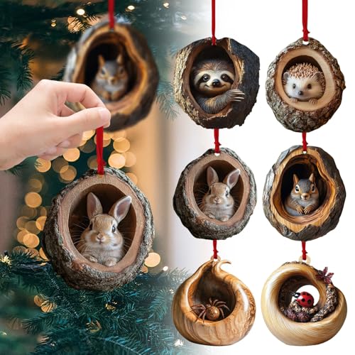 Christmas Tree Decorations, Handmade Animal Christmas Ornament, 2D Squirrel Ornament Pendant, Hedgehog Bunny Bird Christmas Ornaments For The Home, Shelf, Bookshelf