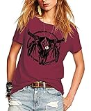 Romastory Womens Street Pattern T-shirt Short Sleeve Loose Summer Top Tee (XL, Wine Red)